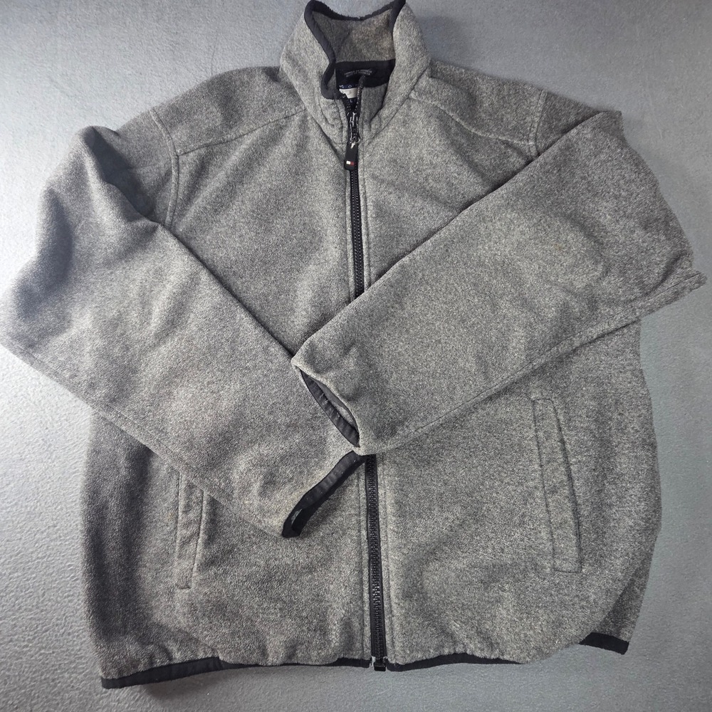 Tommy Hilfiger Mens XL Gray Full Zip Fleece Jacket Mock Neck Outdoor Sportswear